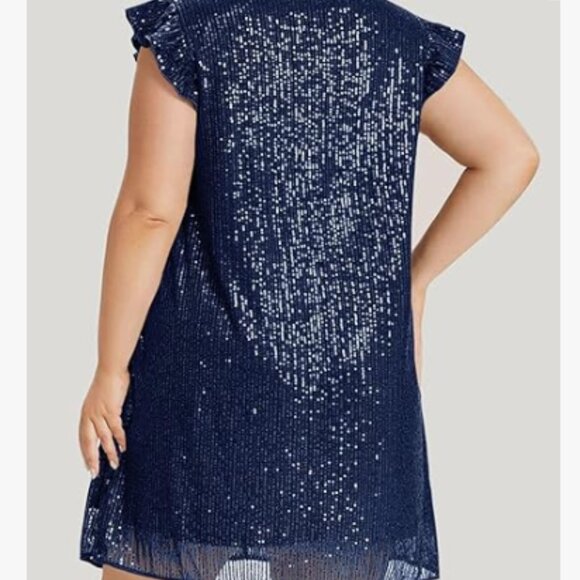 Bloomchic Sequin Cap Sleeve Ruffle Trim Dress 14-16(1X) NWT - Picture 2 of 3